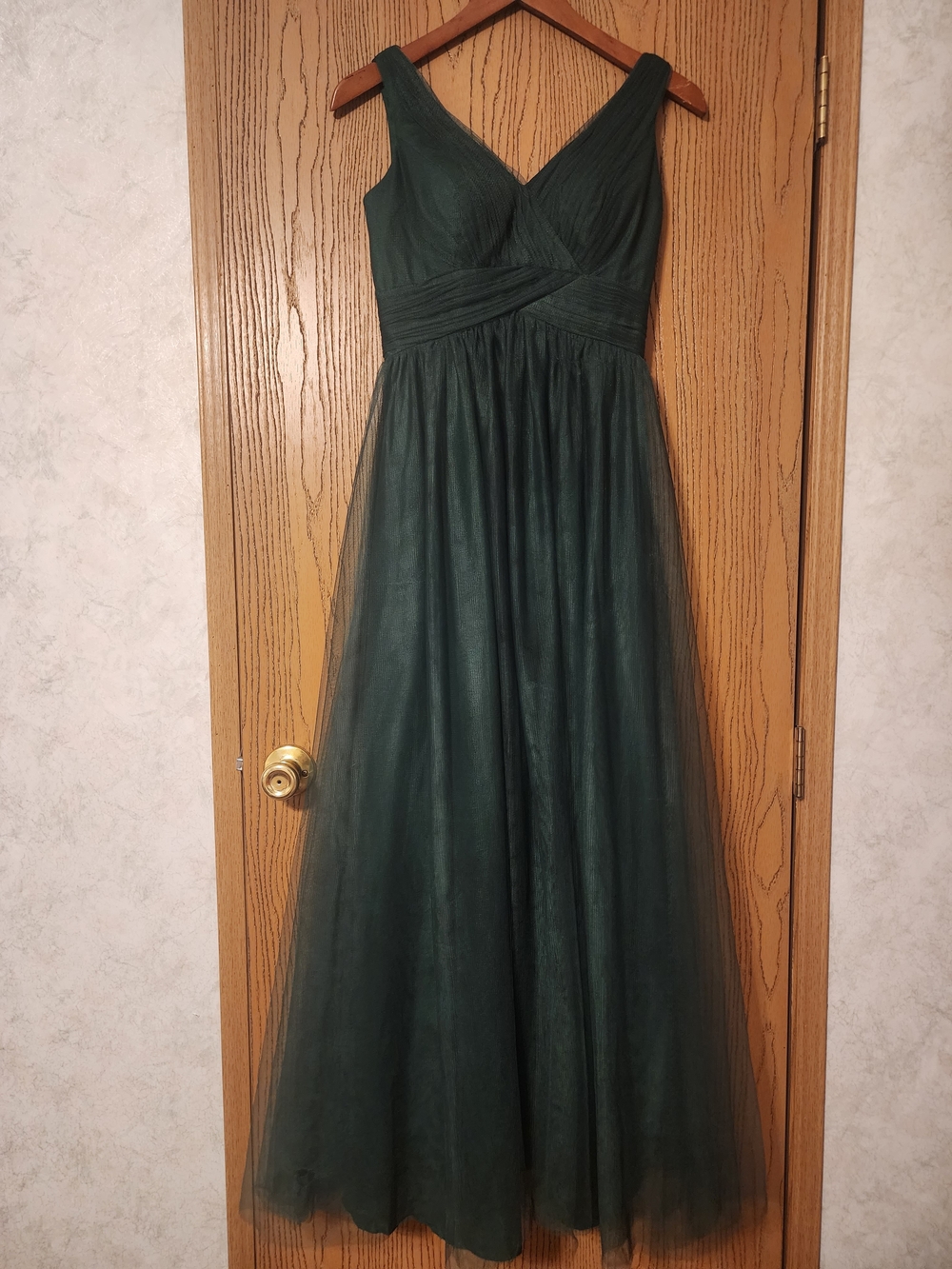 Christina Wu Forest Green V-Neck Tulle Gown